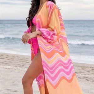 Pink Lily  Wave Maxi Cover-Up in Pink & Peach